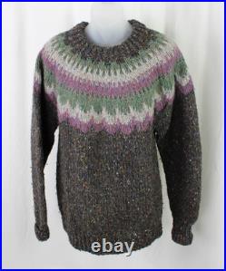 Danspun Women's Gray Purple Multi Print Wool Long Sleeve Pullover Sweater Medium