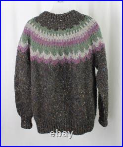 Danspun Women's Gray Purple Multi Print Wool Long Sleeve Pullover Sweater Medium