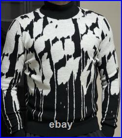 Dior Homme Cashmere Graphic Knit Sweater Black Grey Size M Made in Italy