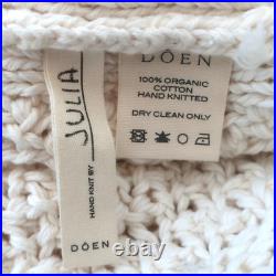 Doen Cable Knit Sweater Ivory Cotton Size Medium Puff Sleeve Pullover