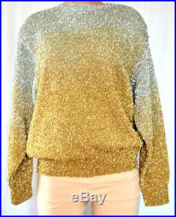 Dries Van Noten Silver/gold Metallic Round Neck Long Sleeves Sweater Size M