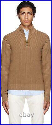 Dunhill Brown Engineered Half-Zip Sweater Long sleeve rib knit wool sweater