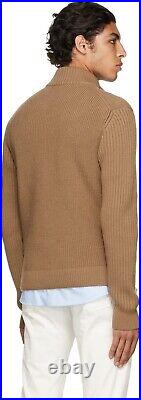 Dunhill Brown Engineered Half-Zip Sweater Long sleeve rib knit wool sweater