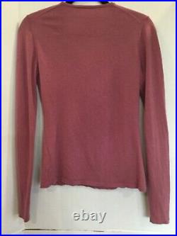 ELIE TAHARI 100% Cashmere Soft Knit Rose Pink Sweater Top M Bejeweled V Neck