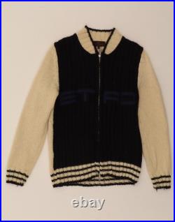 ETRO Mens Graphic Cardigan Sweater Medium Navy Blue Colourblock CR59