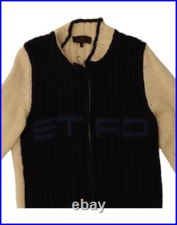 ETRO Mens Graphic Cardigan Sweater Medium Navy Blue Colourblock CR59 ETRO Mens Graphic Cardigan Sweater Medium Navy Blue Colourblock CR59