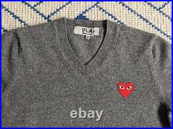 EUC COMME DES GARÇONS PLAY grey 100% wool V-neck jumper sweater M medium 8 10