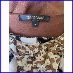 EUC Roberto Cavalli Beaded Rhinestone Racer Front Super Soft Sweater M