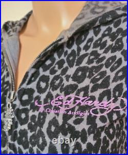Ed Hardy Christian Audigier Love Kills Slowly Leopard Hoodie Sweater Cardigan M