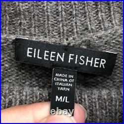 Eileen Fisher Poncho Sweater Jumper Womens Medium Large Gray Stripe Turtleneck