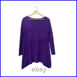 Eileen Fisher Purple 100% Wool V-Neck Sharkbite Hem Tunic Sweater Womens Medium