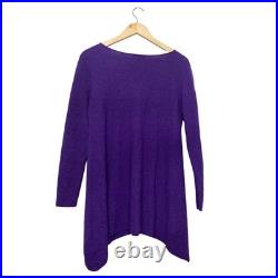 Eileen Fisher Purple 100% Wool V-Neck Sharkbite Hem Tunic Sweater Womens Medium