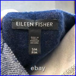 Eileen Fisher Sweater Jumper Cardigan Shawl Womens Small Medium Blue Gray Belted