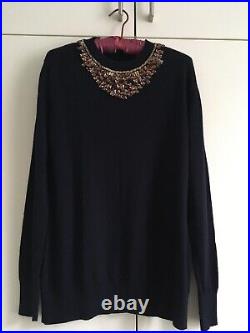 Ermanno Scervino Fine Wool Long Sweater Navy Bronze/gold Neck Adornment -size 44