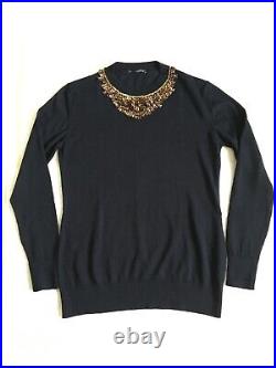 Ermanno Scervino Fine Wool Long Sweater Navy Bronze/gold Neck Adornment -size 44