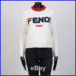 FENDI x FILA 1090$ Cropped Logo Embroidery Sweater In Off White