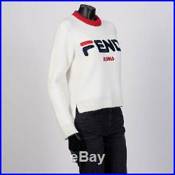 FENDI x FILA 1090$ Cropped Logo Embroidery Sweater In Off White