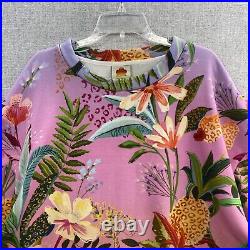 Farm Rio Sweater Womens Medium Oversized Relaxed Pink Floral Crew Ladies