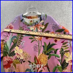 Farm Rio Sweater Womens Medium Oversized Relaxed Pink Floral Crew Ladies