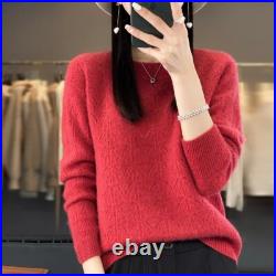 Faux Wool O-neck Sweater Women Knitted Hollowout Long Sleeve Top Pullover Jumper