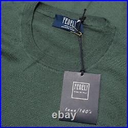 Fedeli NWT Pullover Crew Neck Sweater Size 50 US Medium In Solid Green 100% Wool