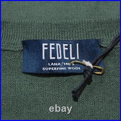 Fedeli NWT Pullover Crew Neck Sweater Size 50 US Medium In Solid Green 100% Wool