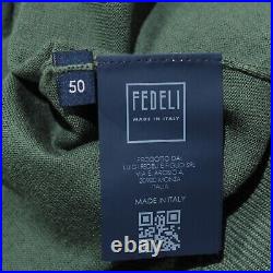 Fedeli NWT Pullover Crew Neck Sweater Size 50 US Medium In Solid Green 100% Wool