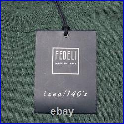 Fedeli NWT Pullover Crew Neck Sweater Size 50 US Medium In Solid Green 100% Wool