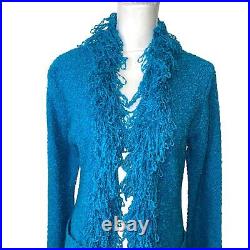 Felicity Long Cardigan Vintage Womens Size Medium Blue 90s Sweater Acrylic Wool