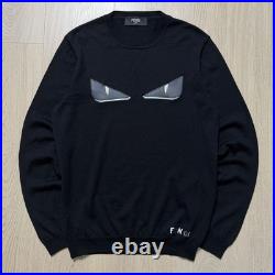Fendi Bug Eye Long Sleeve Fine Virgin Wool Knit Sweater Mens Medium Black 2019