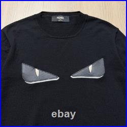 Fendi Bug Eye Long Sleeve Fine Virgin Wool Knit Sweater Mens Medium Black 2019