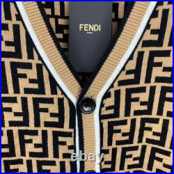 Fendi Classic FF Letter Cardigan Brown Women Button Wool Sweater