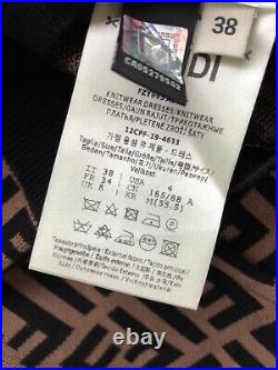 Fendi FF Logo Jacquard long sleeves Sweater mid-length Dress Black Brown size38