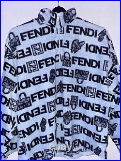 Fendi Fleece Jacket All Over Logo Quarter Zip Hoodie / Jumper Vintage Sweater
