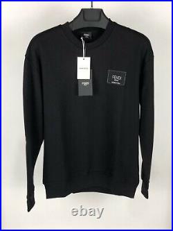 Fendi Men Black Sweater Sweatshirt Logo Embroidered Size M