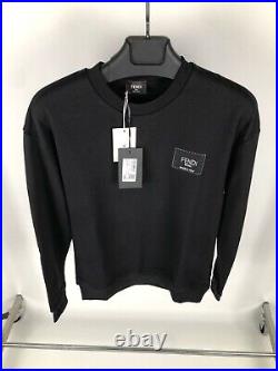 Fendi Men Black Sweater Sweatshirt Logo Embroidered Size M