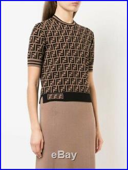 Fendi Motif FF Logo Knit Pullover Top Shirt Blouse Women Sweater Brown Tan