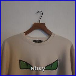 Fendi Roma Bug Eyes Sweater Sweatshirt Jumper Cream Sz M Medium Green Eyes Italy