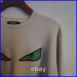 Fendi Roma Bug Eyes Sweater Sweatshirt Jumper Cream Sz M Medium Green Eyes Italy