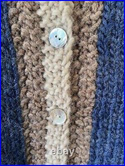 Frances Valentine Womens Medium Cardigan Wool Sweater Chunky Knit Blue
