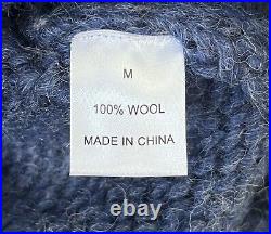 Frances Valentine Womens Medium Cardigan Wool Sweater Chunky Knit Blue