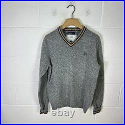 Fred Perry Jumper Mens Medium Grey Jc Rennie Lambswool Knit Mods Sweater Casuals