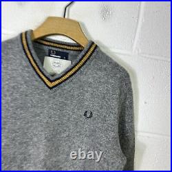 Fred Perry Jumper Mens Medium Grey Jc Rennie Lambswool Knit Mods Sweater Casuals