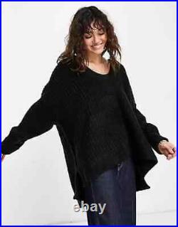 Free People Blue Bell Sweater Jumper Size M In Black V Neck Super Soft RRP128$