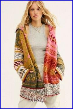 Free People Canyon Vibes Cardi Cardigan Patterns Size M/L Hooded NWT New