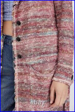 Free People Maxi Sweater Coat Cardi Desert Sunrise Fringe Hem Belt Button M NEW