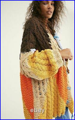 Free People Perfectly Patched Knit Oversized Hooded Sweater Cardigan Size M L