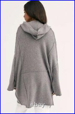 Free People Poncho Sweater Hood Cardi Gray Oversize Slouchy Stretch M/L NWT