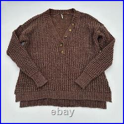 Free People Whistle Slouchy Thermal Henley Sweater Brown Size Medium