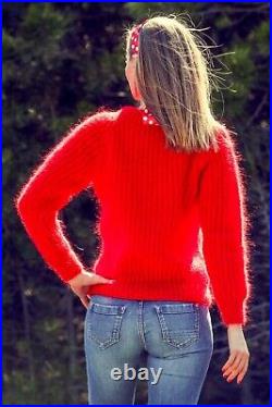 Fuzzy mohair sweater ribbed jumper light hand knit crewneck pullover SUPERTANYA